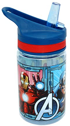 Marvel Avengers 400ml Sports Water Bottle for Kids - BPA Free, Leak Proof, Non-Toxic Tritan Material, with Straw - Ideal for Gym, Running, Travel, and School - 12.5cm Compact Size | Gift for Kids
