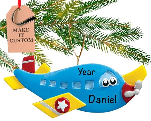Personalised Aeroplane Ornament 2026 for Little Girls & Boys, Blue Plane | 23h Customised, Laser Engraved Kids Christmas Ornaments, Custom Airplane Keepsake Gift from Grandparents, Parents & Family