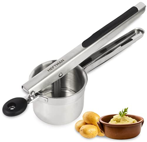 HEFTMAN Presse Puree - Presse-Purée en Acier Inoxydable avec Poignées Ergonomiques en Silicone - Ecrase Pomme de Terre Multifonctionnel - Idéal pour les Fruits, Légumes, Alimentation Bébé
