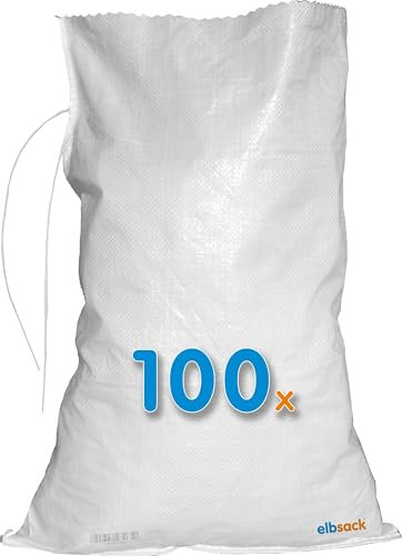ELBSACK Lot de 100 sacs de sable 40 x 60 cm contre les inondations – Sacs de sable vides en polypropylène avec bande de fermeture – Utilisés par THW & Feuerwehr pour la protection contre les