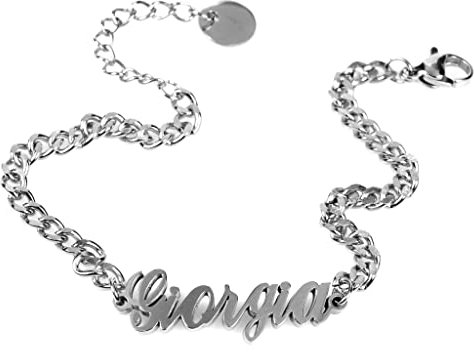 Flowers Bracciale in Acciaio con Nome in Corsivo Disponibile in Due colorazioni Dorato e Argentato (Giorgia Argentato)