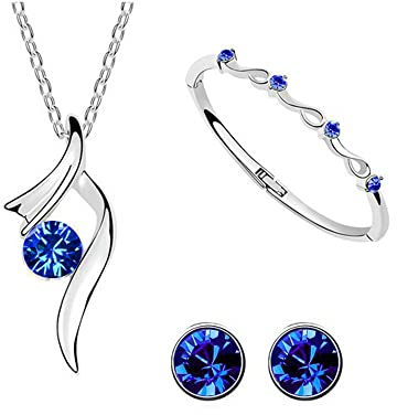 TOEECY Parure Ensemble de Bijoux Femme Cristal Plaqué Argent Boucles d'oreilles Collier Bracelet Élégantes Mariage Soirée Cadeau (Forme Ronde)