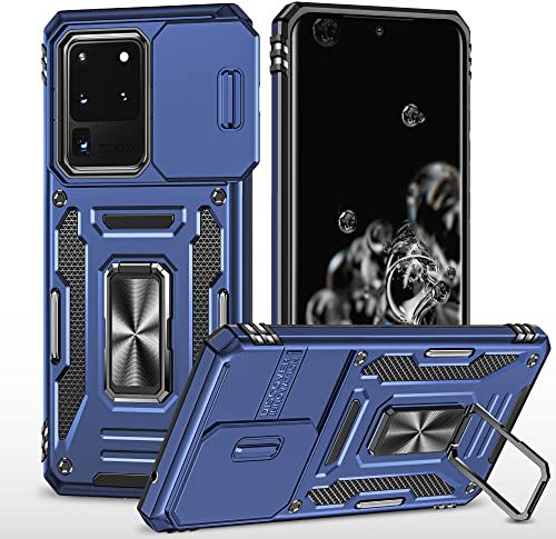 ATISIJIE Cover per Samsung Galaxy S20 Ultra / S20 Ultra 5G Case,[protezione fotocamera Slide] Anti Graffio Custodia 360°Rotante Metallo Anello Supporto Antiurto Militare per Samsung S20 Ultra Blu navy