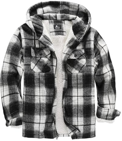 SwissWell Herren Hemdjacke Verdicken Kariertes mit Zip Flanelljacke Plüschfutter Freizeit Gefüttert Holzfällerhemd Männer Winter Hemd Fleece Hoodie Winterjacke mit Taschen(Ge01-Schwarz, L)