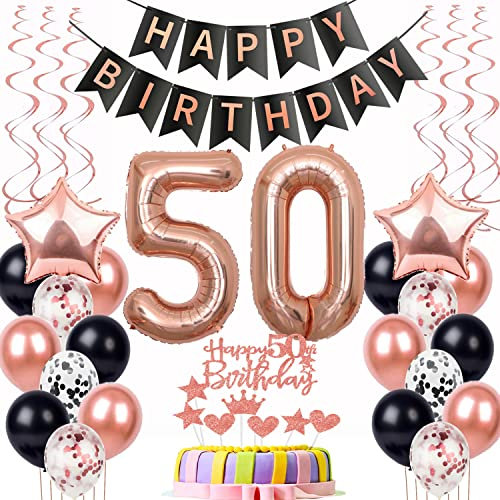 Luftballon 50. Geburtstag Dekoration Rose Gold Schwarz Geburtstagsdeko 50 Jahre Tortendeko Geburtstag 50 Frau,Happy Birthday 50 Frauen