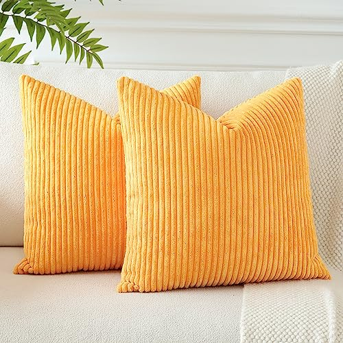 JOTOM 2er Set Cord Kissenbezüge Kissenhülle Dekorative Zierkissen Sofakissen Couchkissen Dekokissen Kissenbezug Deko Kissenhülle für Sofa Wohnzimmer 50x50cm Orange Gelb