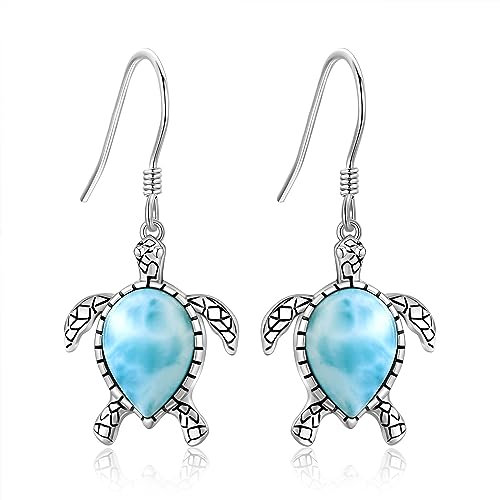 ONEFINITY Schildkröten-Ohrringe, 925er-Sterlingsilber, baumelnde Larimar-Ohrringe, Ozean-Strand-Schmuck für Frauen und Mädchen