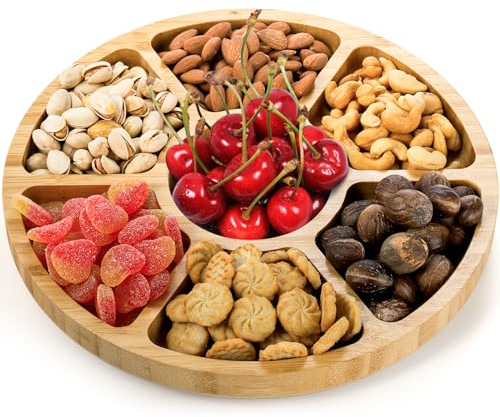 Dicunoy Divided Serving Tray, 12 Bamboo Rotatable Fruit Veggie Platter