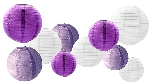 GAKA FAVOR 10er Papier Lampions Set Violett, Hängedekoration Papierlampions Deko Lila, Papier Laternen für Hochzeit,Taufe,Geburtstag,Kommunion,Valentinstag Muttertag Party Deko