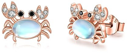 Krabben Mondstein Ohrstecker 925 Sterling Silber Krebs Krabben Ohrringe mit Mondstein süß Roségold Krabben Schmuck Geschenke für Kinder Mädchen Frauen