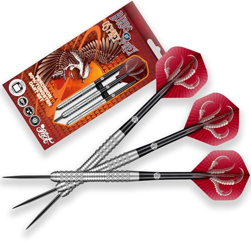 Birds of Prey Osprey Steel Tip Dart Set | 80% Tungsten Barrels | Steeltip Darts mit Schäften und Flights | Präzision und Kontrolle | 23 Gramm