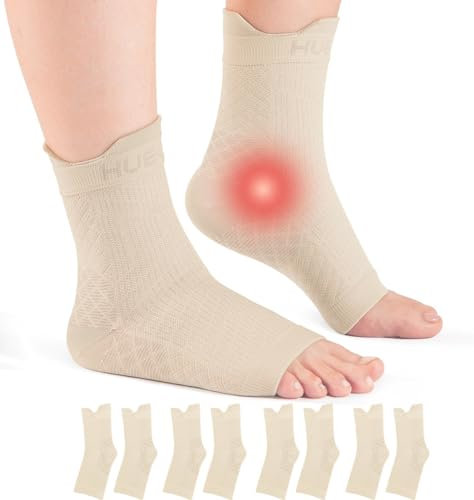 HUEGLO 4Paar Sprunggelenkbandage Kompressionssocken Knöchelbandage Achillessehne Fussbandagen Sprunggelenk Sport Laufen Fussball Stützende Bandage für Fußgelenk