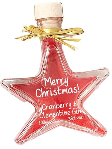 100ml Christmas Star Bottle with Cranberry & Clementine Gin | Great Gin Stocking Filler, Secret Santa or Gin Gift
