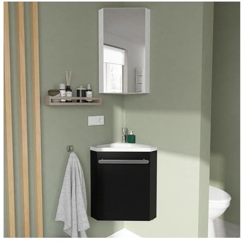 MOB-IN Ensemble Lave-Mains d'angle SKINO + Vasque + Armoire de Toilette