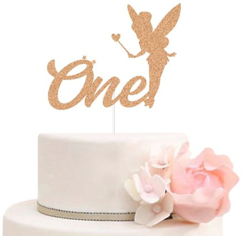 One Cake Topper, Fairy Princess Baby Girls 1st Birthday Party Cake Decorations, Rose Gold Glitter
