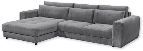 Ecksofa BARURA Cord Dunkelgrau – XXL Couch in L-Form mit großer Liegefläche, modernes Sofa 333x194 cm, inklusive Kissen