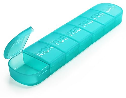 FHORAIN Pilulier hebdomadaire 7 jours, grande boîte à pilules 1 fois par jour, idéale pour les voyages, pour contenir des médicaments, des vitamines, des suppléments d'huile de poisson (Couleur Cyan)