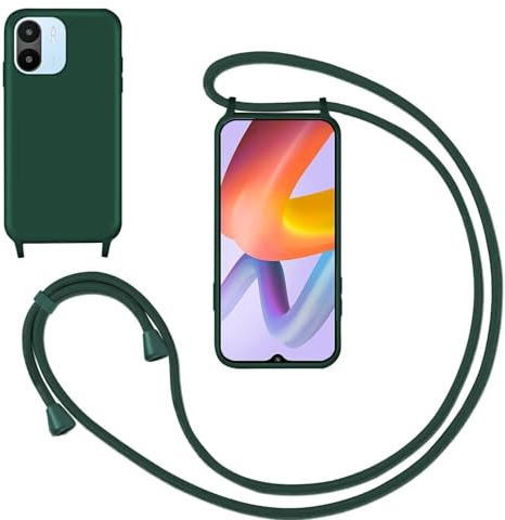 Silikon Handykette Handyhülle für Xiaomi Redmi A1/Redmi A2,Smartphone Necklace Hülle mit Band Schutzhülle mit Kette zum umhängen Halskette Flüssig Silikon Case für Xiaomi Redmi A1/Redmi A2,Grün