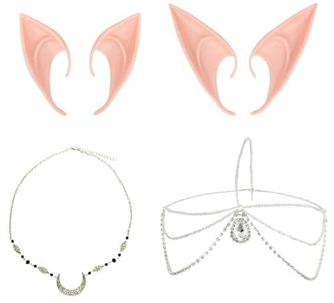TogtherKings 2 Stück Elf Ears, Retro Mond KopfKette+Kristall Kopfschmuck, Elfenohren, Cosplay Fairy, Karneval Halloween Kostüm Anime Party Cosplay Zubehör