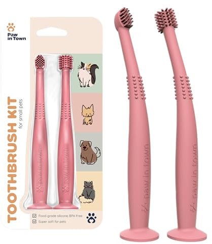 PAWINTOWN Soft Cat Toothbrush Set – Suitable for Dogs – Food Grade Silicone – Dental Care, Teeth Cleaning, Tooth Brushing Kit (Blushing Flamingo)