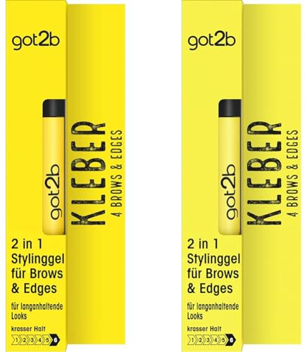 got2b Kleber 4 Brows & Edges (16 ml), 2in1 Brow Gel & Haar Mascara, mit praktischer, Stylinggel mit zweiseitiger Eyebrow Brush zum Babyhaare fixieren, vegane Formel (Packung mit 2)