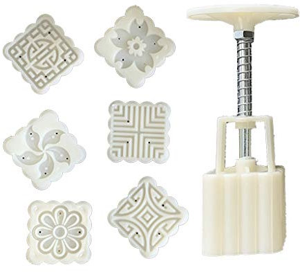 Molde de 50 g, 6 sellos cuadrados de flores, cortador de galletas, prensa a mano, para pasteles, pasteles, pasteles, bricolaje, 75 g, personaje
