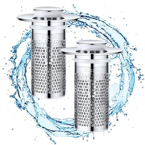 Atuoxing 2pcs Filtro Fregadero Acero Inoxidable, Tapon Lavabo con Filtro, Stainless Steel Floor Drain Filter Wash Basin Plug, Filtro Fregadero Cocina para Cocina, Baño, Balcón