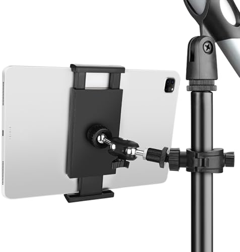 JYCSTE Tablet Holder for Microphone Stand, Adjustable iPad & Tablet Stand, Compatible with 4.7 to 13.5 Inch Tablets & Smartphones