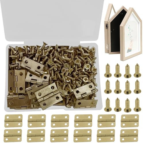 50Pcs Small Hinges with 200 Screws, Mini Hinges for Wooden Box Jewelry, Cabinet Drawer Door Chest Butt Hinges Connectors, Small Metal Furniture Cabinet Hinges for DIY Crafts Jewelry Box Toys