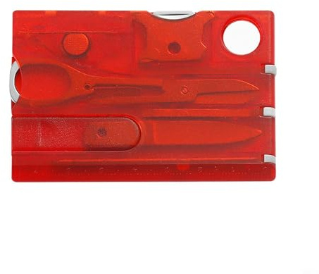 Praktisches Survival Card Tool Kit, 14 in 1 Multitool, LED Licht, Edelstahl Taschenwerkzeug (Rot)