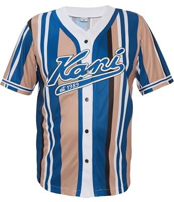 Karl Kani Herren KM232-010-2 KK Varsity Striped Baseball Shirt Blue/Sand/White, M
