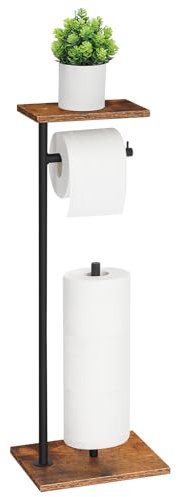 CADUKE Toilet Roll Holder Stand with Top Shelf, Free Standing Toilet Tissue Holder for 4 Rolls, Bathroom Stand for Toilet Paper Storage(Brown)