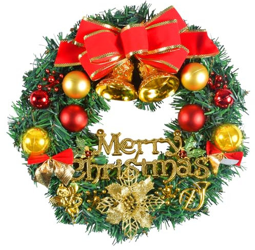 Weihnachtsdeko Kranz Tür, 30cm Türkranz Weihnachten,Türkranz Haustür Außen Weihnachten, Weihnachtskranz, Weihnachten Girlande, Weihnachtsdeko Kranz, Künstlicher Kranz Weihn(A)