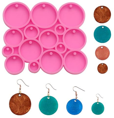 Cosmeria 15 Stück Epoxidharz Silikonformen Set, 5 Größen Gießformen für Ohrringe, Ketten und Anhänger, DIY Epoxidharz Silikonformen Zubehör