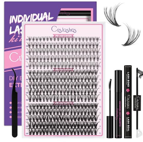 Crislashes Kit-Extensiones-de-Pestañas, 300 Piezas Pestañas Postizas Naturales Mix 10-15mm D Curl 20D+30D+40D, Kit de Pestañas Postizas Pelo a Pelo, Pestañas Individuales con Pegamento