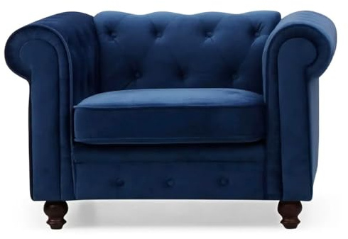 Paris Prix Fauteuil Design Velours Chesterfield 111cm Bleu