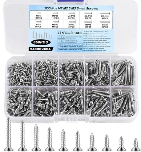 650 Pz M2 M2.5 M3 Set di Viti per Legno, Kit di Viti Autofilettanti per Metallo, Vite per Legno, Assortimento di Viti a Testa Piatta a Croce, Vite a Testa Svasata per Plastica Legno Cartongesso