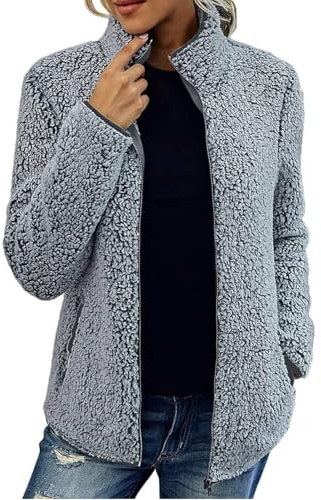 Ansenesna Fleecejacke Damen Ohne Kapuze Winterjacke Damen Warm Flauschig Wintermantel Elegant Fleece Dicke Mantel Frauen Winter Gefüttert Plüsch Teddyjacke mit Reissverschluss Damen-Jacken