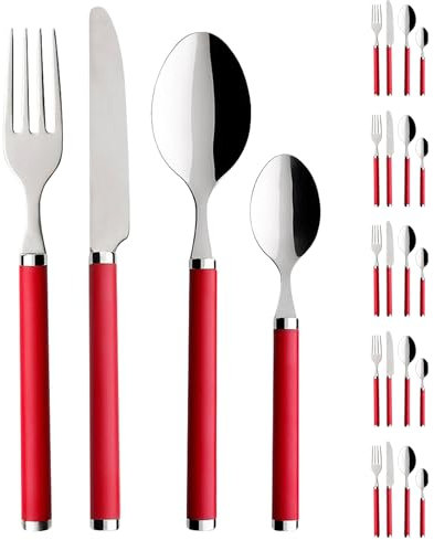 Il Gruppone Passione Casa Set 24 Pezzi Posate Tavola Acciaio Inox 6X Forchetta Coltello Cucchiaio Cucchiaino Rosse Lavabili Lavastoviglie Confezione Regalo Idea Natale Certificate Contatto Alimenti
