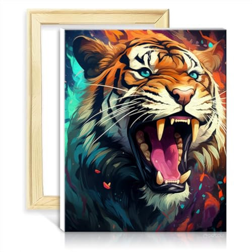 TANGFEIY Malen-nach-Zahlen-Set, Tiger, DIY, Acrylbild, Malen nach Zahlen, Acrylzahlen mit Pinseln für die Wanddekoration zu Hause, Malerei, ohne Rahmen (30 x 40 cm)