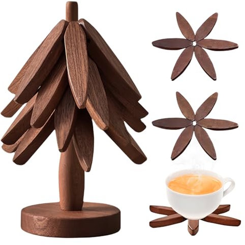 Dessous De Plat en Bois pour Plats Chauds, Lot De 3 Dessous De Verre en Forme d'arbre, Dessous De Verre Pliable en Bois, pour Assiettes Chaudes, Dessous De Verre Réutilisables pour Plats Chauds