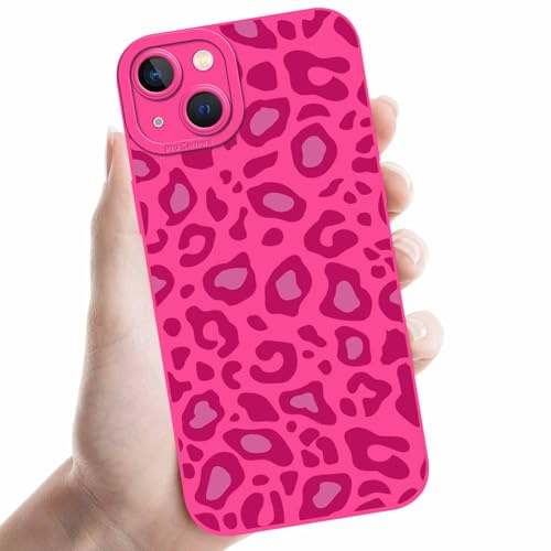 Foonary Coque pour Apple iPhone 14 6,1, Rose Fluo Étui Léopard Aesthetic Motif Dessin Fille Femme Housse, Silicone TPU Cover Antichoc Anti-Rayures Bumper Protection Case pour iPhone 14, Léopard 02