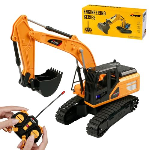 Excavadoras de Juguete para Niños, Juguete Excavador Control Remoto, Juguete de Excavadora Teledirigido, Camión Excavador Tractor para Niños, Coches Juguete RC con Luz, Regalo Niños 3 4 5 6 7 8 Años