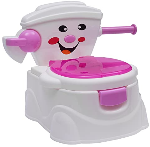 Töpfchen für Kinder, tragbare Kinder-Töpfchen mit Deckel und Cartoon-Smiley, Baby-Toilette ab 1 Jahr (Rosa)