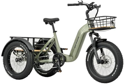REVOM Electric Trike Cargo E-bike, with 48V15Ah Lithium Battery&250W High-Speed Motor&7-Speed Shifter and 20x4.0 inch Kenda Tyre,Riding Range 50-80km,Adult Electric Tricycles for Men and Women UK.