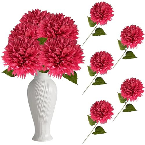 astylishome Ramo de flores artificiales de crisantemo rojo, paquete de 5 unidades, flores artificiales para arco de boda, dormitorio, 5506