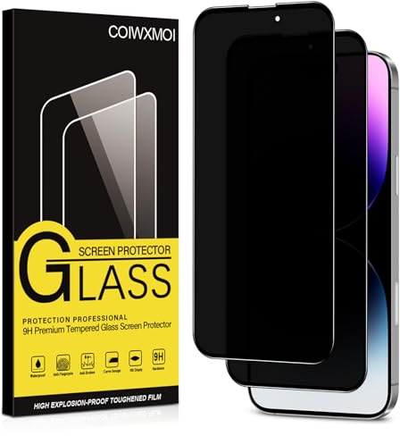Coiwxmoi Protector Pantalla Privacidad para iPhone 14 Pro Max Cristal Vidrio Templado Antiespia 9H Dureza Anti-Arañazos Antihuellas Anti Espía Protectora Película Sin Burbujas Privacy Screen,2 Piezas