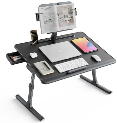 SAIJI Laptop Tisch [Premium XXL Extra Groß] mit Höhenverstellbarem Lesepult, Vielseitig Einsetzbarer Premium Bett Tisch, Faltbarer Laptoptisch fürs Bett mit Schublade (Schwarz)