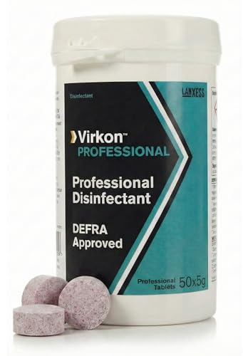 Virkon S Professional Disinfectant Tablets, DEFRA Approved Disinfectant | Veterinary, makes 25L, alcohol-free, unscented. Kills 500+ pathogens incl. Parvovirus & bird flu. 50 tablets, pink indicator.