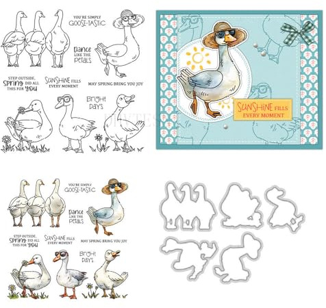 Weiße Gänse-Stempel und Stanzformen für Kartenherstellung, transparent, Silikon, transparent, Stempel und Metall-Stanzformen, Sets für DIY, Scrapbooking, Papierbasteln, Siegel, dekoratives Zubehör